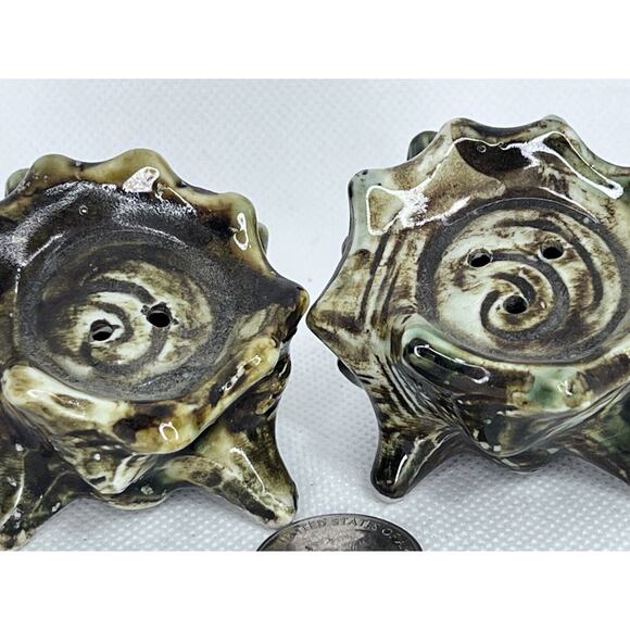 1950-60s Ceramic Spiral Conch Sea Shell Salt & Pepper Shakers, Japan Vintage - Picture 5 of 7